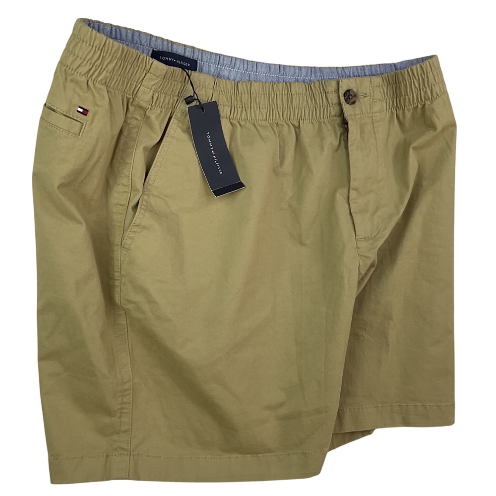 Tommy Hilfiger Chino Shorts Elastic Waist Khaki THFLEX7'' Preppy Men Sz XL NWT